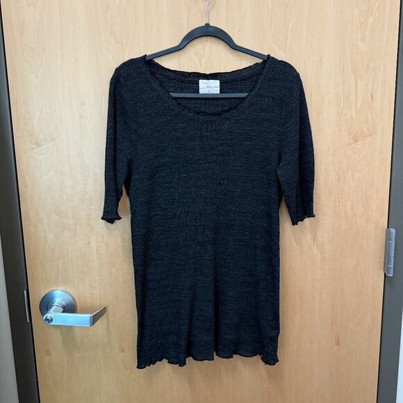Anthropologie t.la black textured elbow sleeve tunic top women’s large - Picture 1 of 4